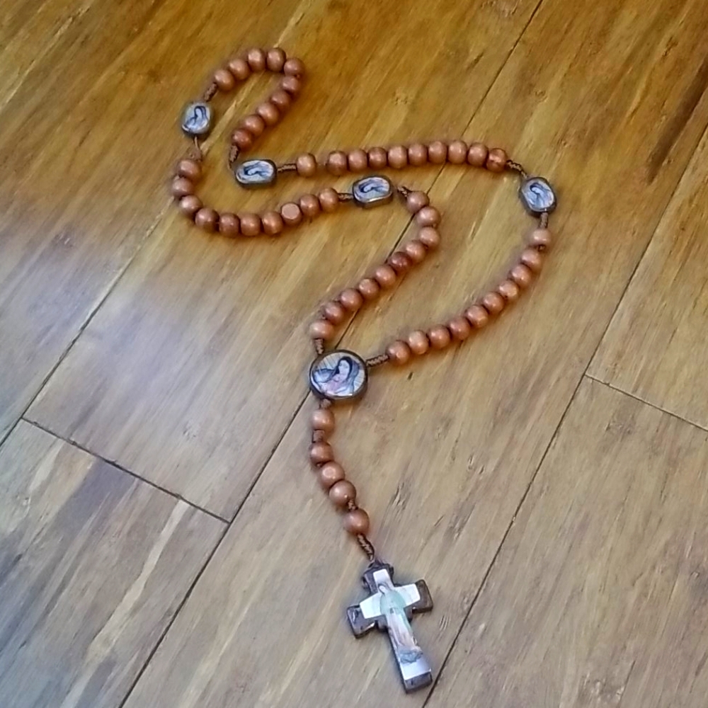 2 for $20 Lady of Guadalupe Wood Rosary Necklace - Picture 2 of 6